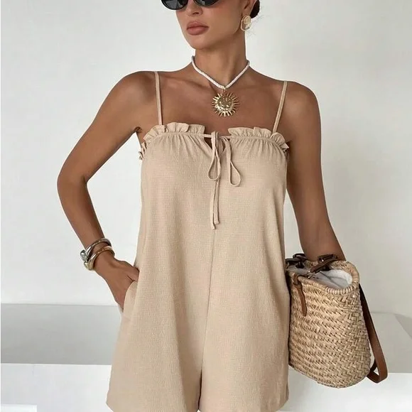 Beige Sleeveless Romper - Picture 3 of 5